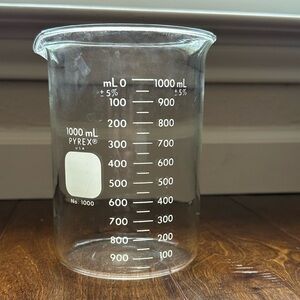 Pyrex 1000 ml Low Form Griffin 1L Double Scale Glass Beaker Made In USA No. 1000